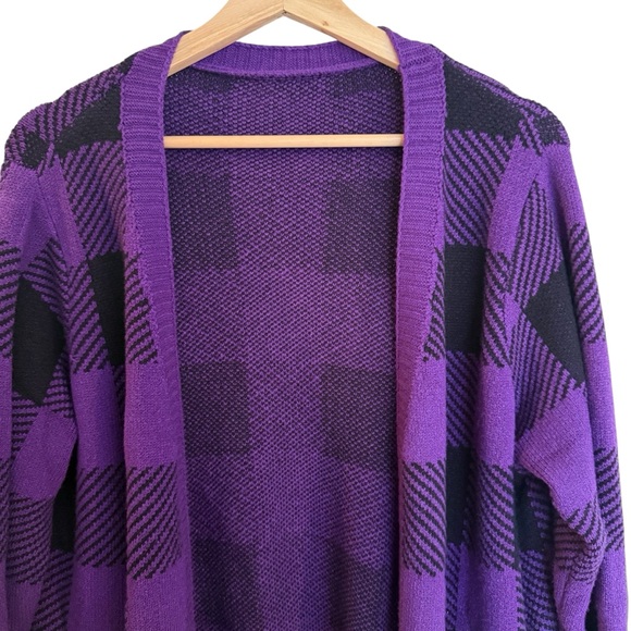 BloomChic Plaid Purple and Black Women's Cardigan Sweater - Picture 2 of 5